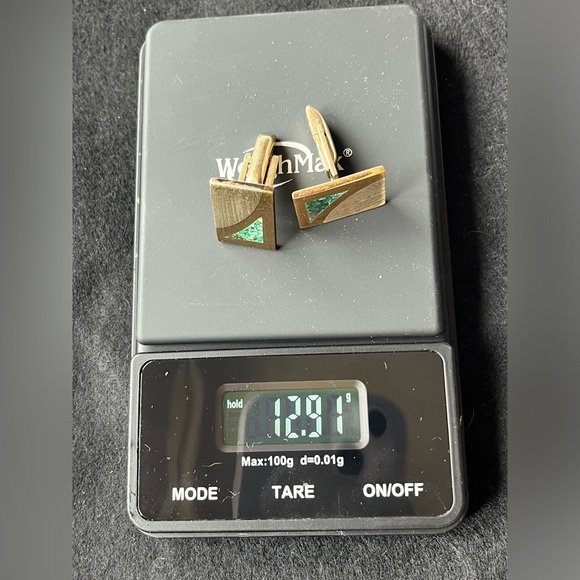 Vintage Modernist Maisabel Metals Cufflinks Silver 925 Mexico goldtone malachite - Picture 8 of 8